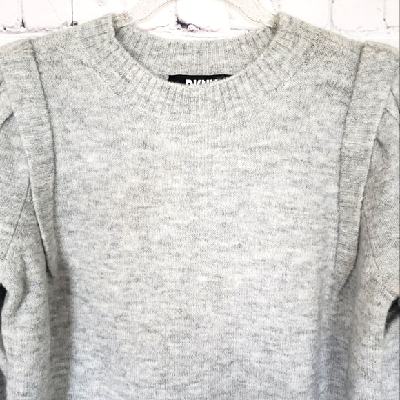 DKNY Long Sleeve Puff Shoulder Heather Gray Sweater--L - Picture 6 of 15